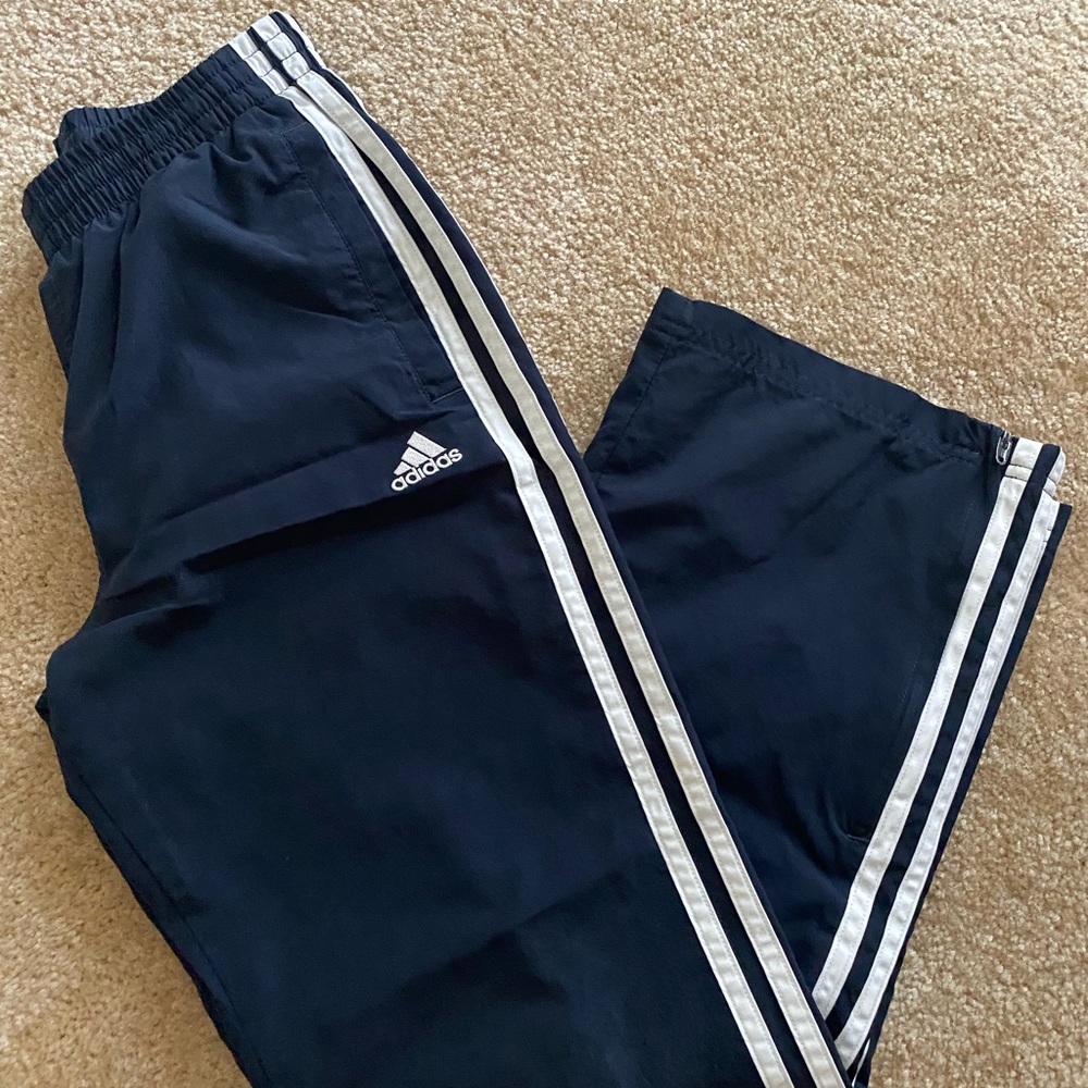 Adidas warm up pants with zippers